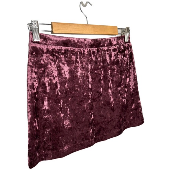 New Nordstrom Abound Crushed Velvet Velour Mini Retro 90s Y2K Skirt Burgundy M - Picture 9 of 11